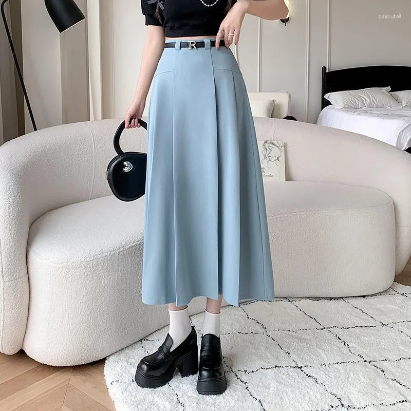 Skirts Ladies Elegant Fashion Large Hem Pleated Long Black Skirt Women Clothes Girls Korean Chic Casual Faldas Largas BPy9163