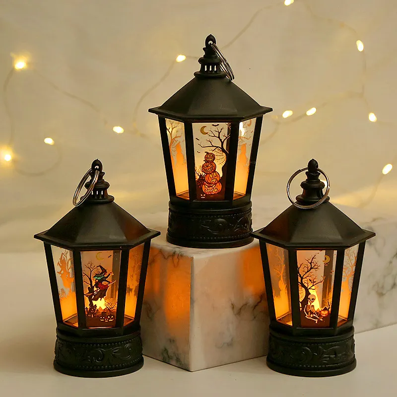 Christmas Decorations Halloween Led Candle Light Vintage Witch Castle Pumpkin Ghost Hanging LED Lantern Lamp Haloween Party Decor Supplies 230907