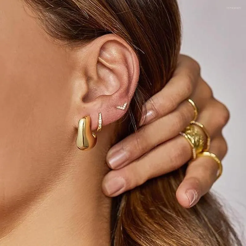 Boucles d'oreilles pendantes 2023, style épuré, moderne et vintage, plaqué or 18 carats, acier inoxydable, finition irrégulière, en forme de C, Aretes De Muje
