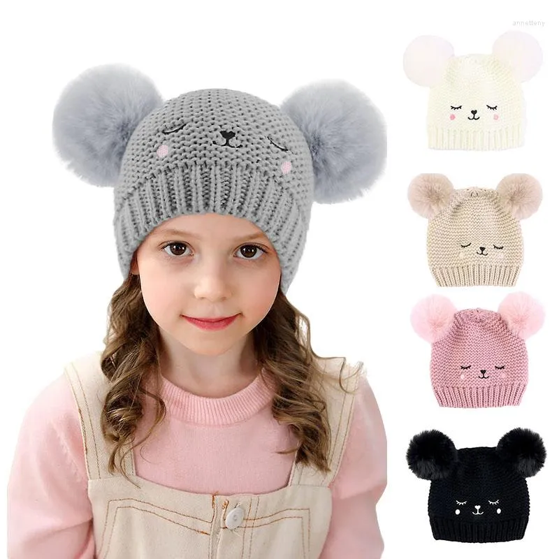 Berets Bebê Malha Dos Desenhos Animados Sorriso Chapéu Bordado Inverno Crianças Chapéus Crianças Gorros Quentes Ao Ar Livre À Prova de Vento Meninas Meninos Bonnet Cap