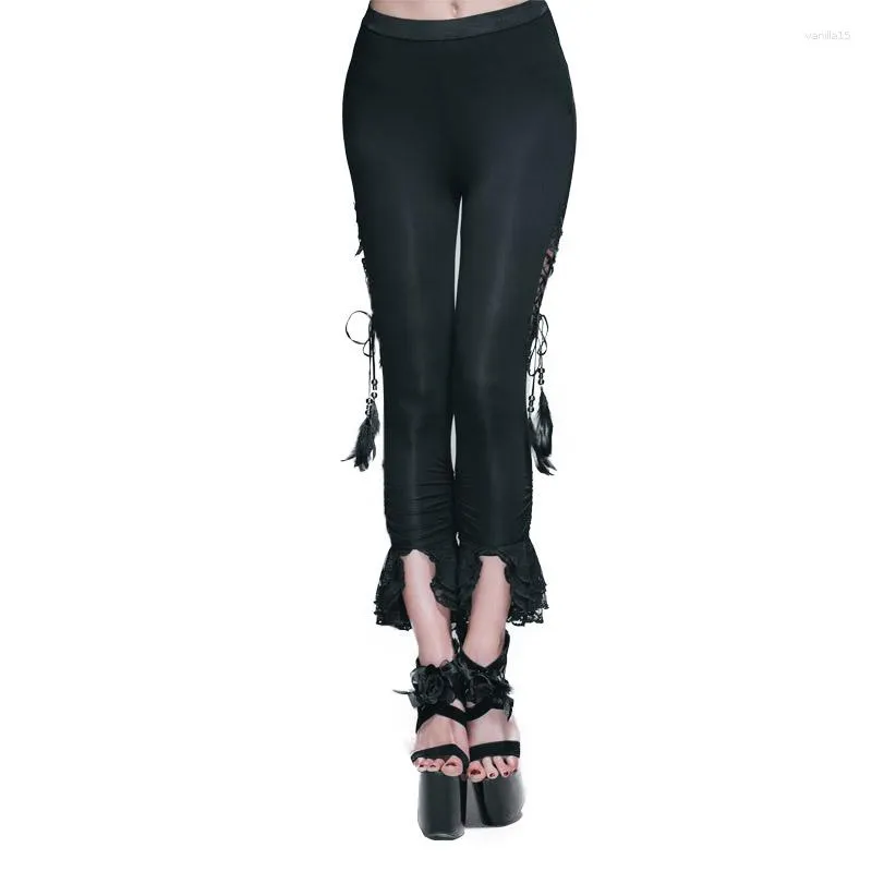 Pantaloni da donna Gothic Steampunk Winter Hip Hop Pantaloni lunghi in pizzo nero Personalità da donna Street Dance con vita alta