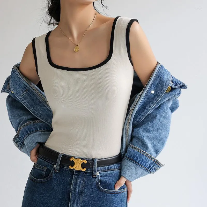 Kvinnors tankar Ribbed Top Vest Slim Spring Korea Stylish Camisole Outfits Contrast Color Summer Beach Basic Female Tank Camis C4892