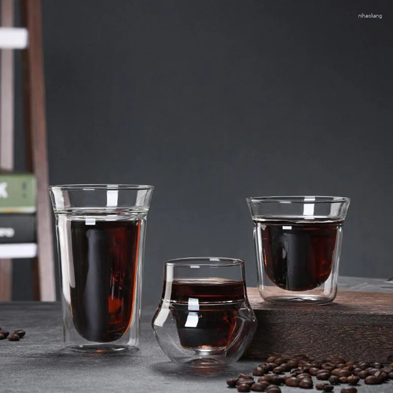 Vinglas med dubbla väggglas kaffemuggar klara borosilikat isolerade termiska för te vatten kopp bar dricksälskare gåva kreativitet