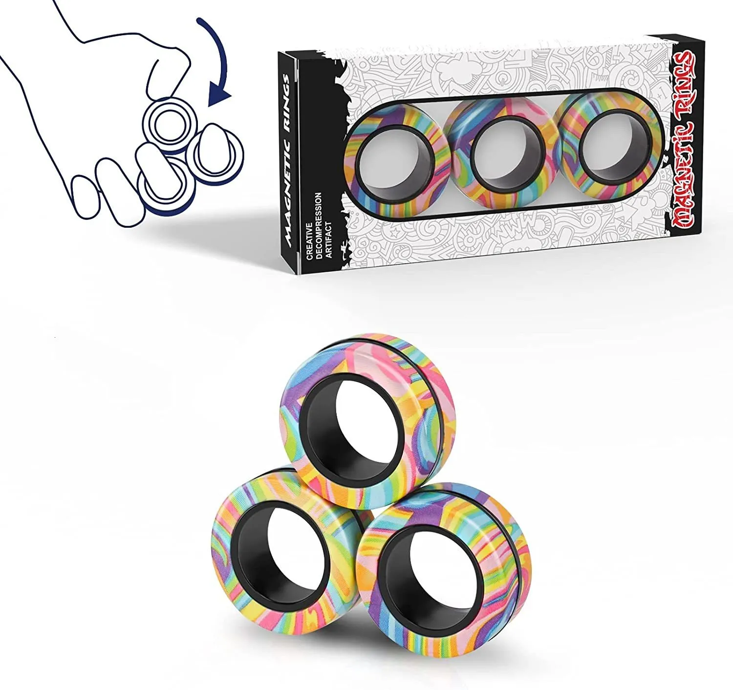 Spinning Top 3 Pcs Dedo Anéis Magnéticos Coloridos Fidget Toy Set Adulto Ímãs Spinner Anéis para Aliviar o Estresse Ansiedade Terapia de Alívio 230907