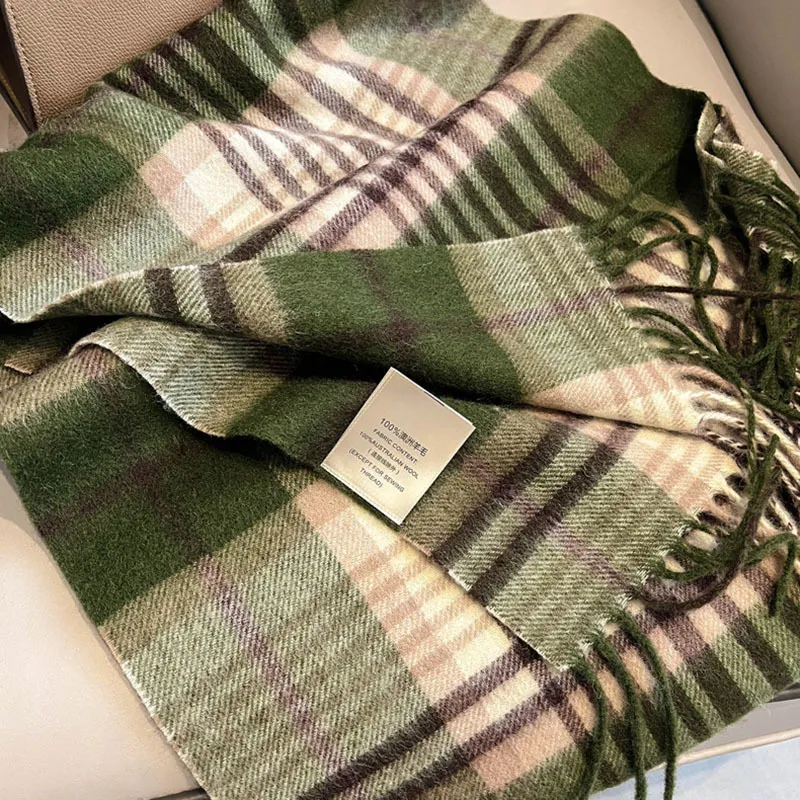 Lenços tartan xadrez lenço de lã real para mulheres homem inverno quente 100% lã lenços longos xale estilo britânico 230907