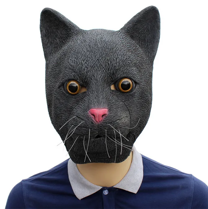 Party Masks Halloween Animal Carnival Lifelike Black Cat Latex Cosplay Costume Fancy Dress Props 230907