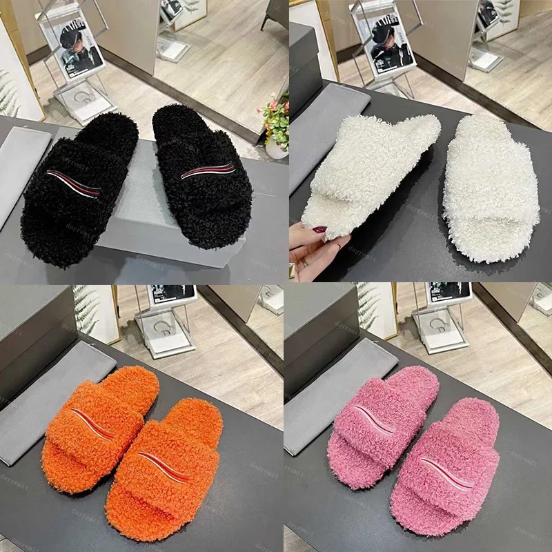 Marque Pantoufles Dupe AAAAA Fourrure Pantoufles Bottes Femmes Laine Pantoufle Hiver Intérieur Fourrure Doux Moelleux En Peluche Plate-Forme Appartements Talon Chaussures De Mode 05