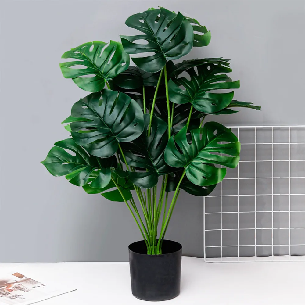 Large Artificial Plant Monstera 70 Cm 18 Fork Fake Plastic Turtle Leaf Branch Tropical Green Plant Bonsai Interior Decoration