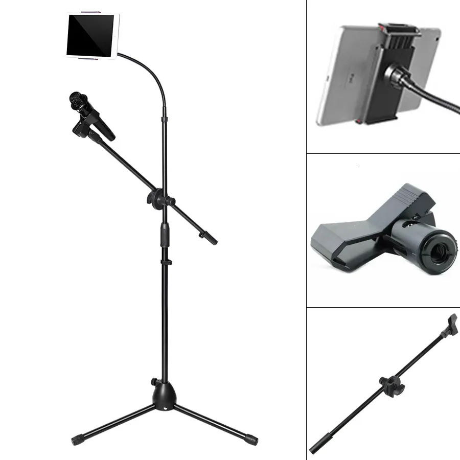 Belysningsstudiotillbehör Teleskop Mic Floor Metal Stativ för flexibel surfplatta PC Holder Clip Swom Stage Stage Bracket Microphone Stand 230908