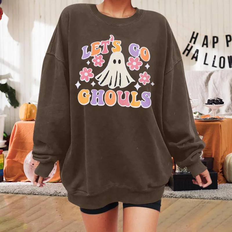 Kawaii Ghost Graphic Womens Embroidered Sweatshirts Oversized