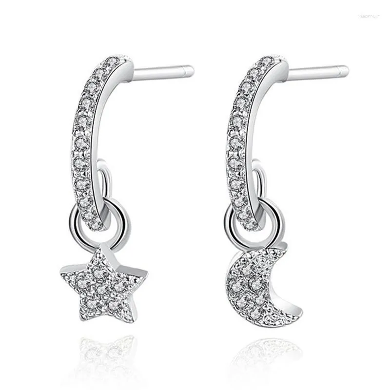 Boucles d'oreilles 925 aiguille argentée Zircon Star Moon For Women Elegant Y2K Jewelry Pendientes BRINCOS EH1368