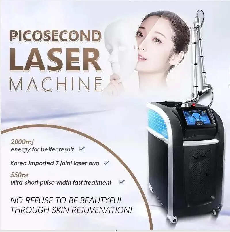 Picolaser originale 532nm 755 nm 1064nm Picosecondo Nd Yag Rimozione laser picow Tattoo Rimuovi pigmento rimozione pelle sbiancare lentiggini rimozione beuty Macchina