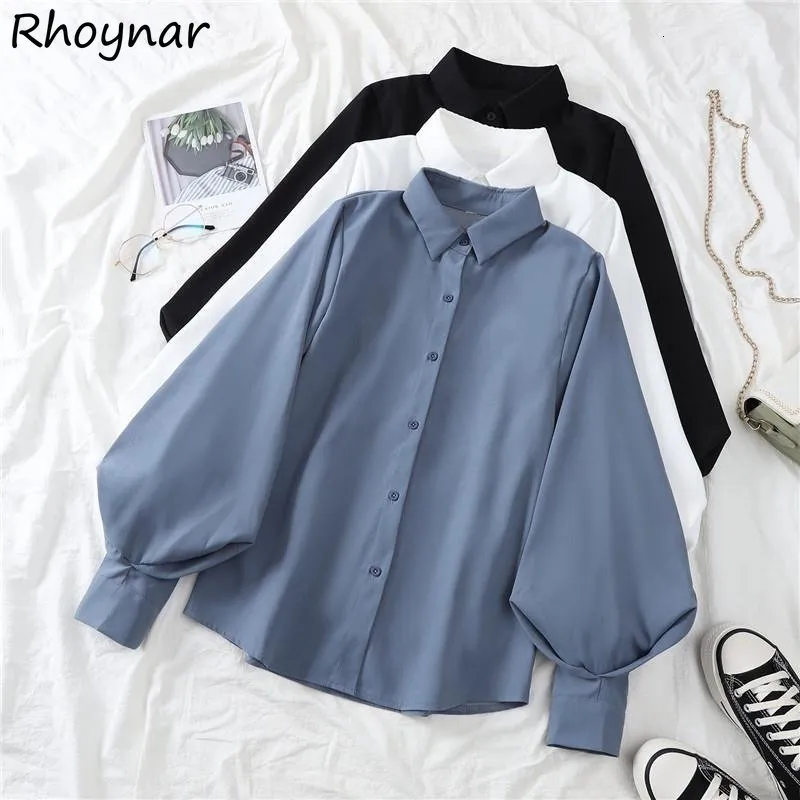 Blusas de mujer Camisas Camisas de manga de linterna Mujeres Baggy S-3XL Estética Preppy Pure Ins Minimalista Kpop Ropa de moda Vintage Camisas Gentle Girls 230908