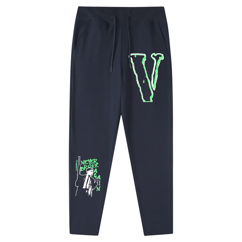 Vlone calças masculinas primavera e outono leggings esportivos moda impressão padrão caiu perna larga solta calças casuais design de moda