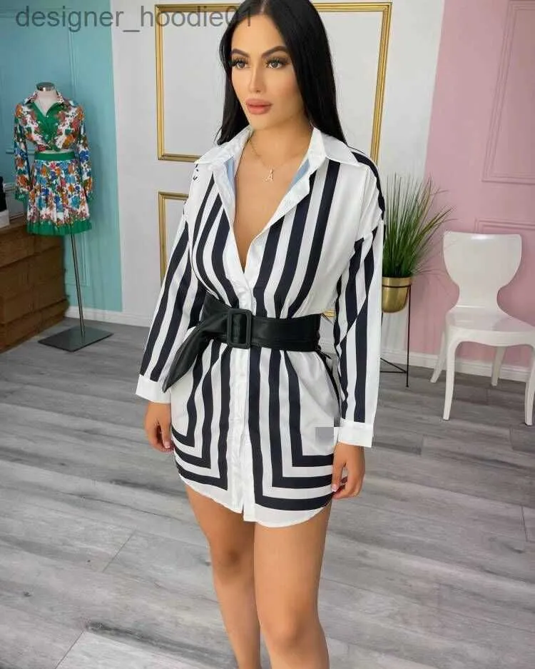 Basic Casual Dresses Print Shirt Dress Women Fashion Lapel Neck Long Sleeved Short Mini Dresses Clubwear Free Ship L230910