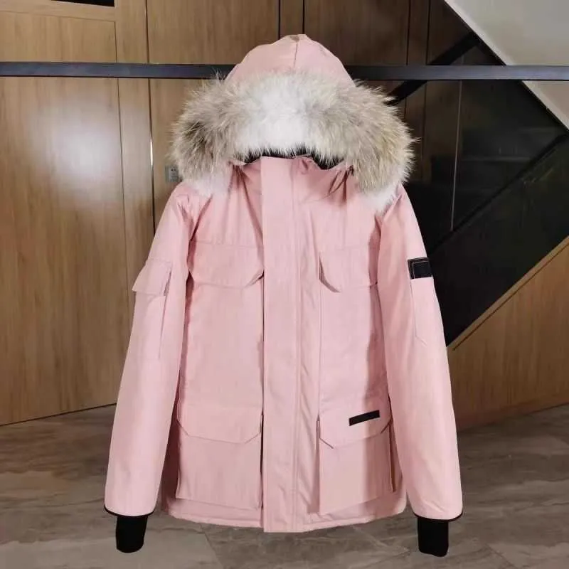 Moncier Hoge Kwaliteit Canadese Mannen Piloot Donsjack Echt Wolf Bont Capuchon Canvas Parka's Letterzakken Warme Dikke Uitloper Designer Dames Winter Gans