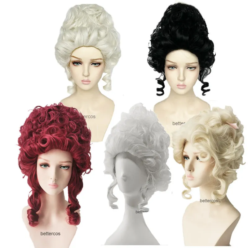 Cosplay شعر مستعار Marie Antoinette Cosplay Wigs Assume Ascide Princess Medium Curly Curly Heat Hair Canthetic Hair Wig Cap 230908
