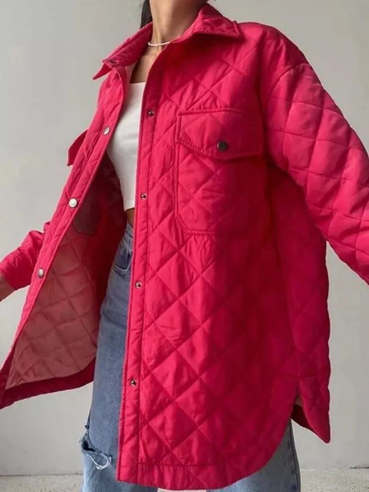 Women's Down Parkas Winter Padded Jacket Fashion Warm Loose Casual Coats Lapel Single breasted Outwear Ladies Elegant Quilted Jackets Belt 230908