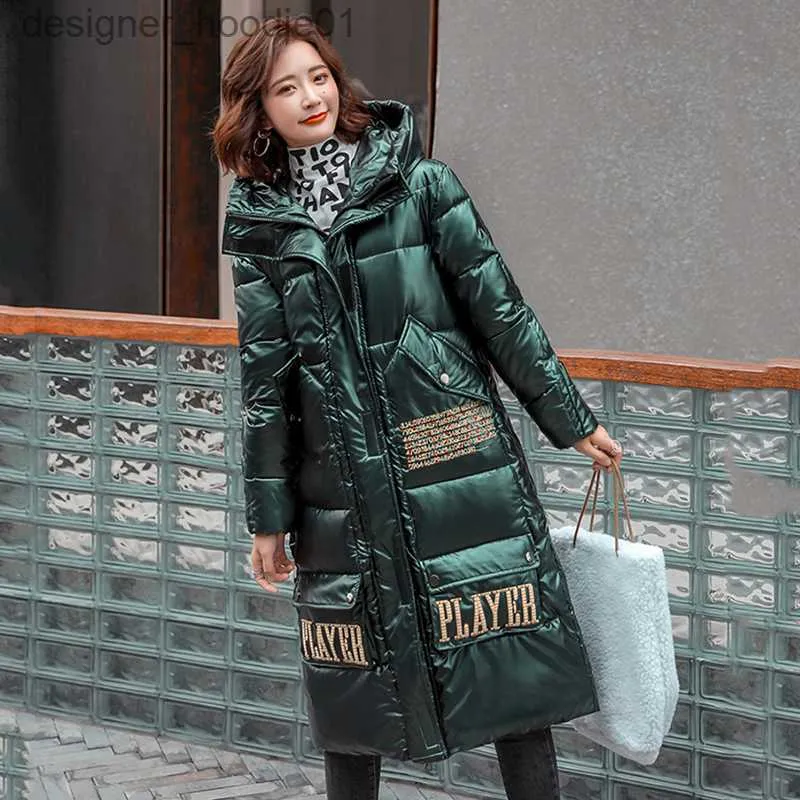 Korean Style Long Down Parka X Long Hooded Puffer Jacket With Shiny Glossy Finish Winter Coat For Ladies 201214 L230911 From Trapstar hoodie 25.57 DHgate.Com