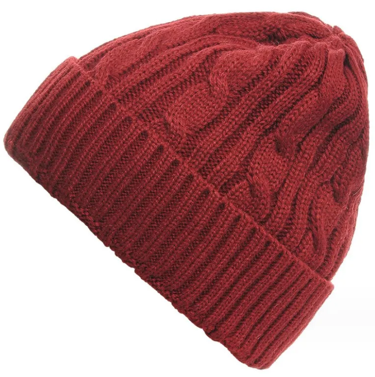 Bonnet tricoté chaud en hiver, couleur unie, motif torsadé en acrylique unisexe, chapeau en laine polyvalent pour l'automne et l'hiver