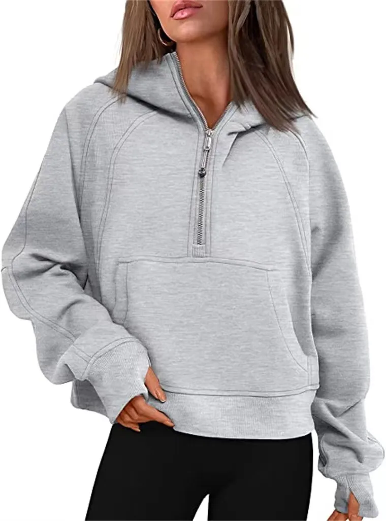 Nefes Alabilir Yoga Hoodie Kadın Moda Moda High Street Hoodies Spor Salonu Gömlek Egzersiz Üstleri Kıyafet Spor Giyim Yarım Zip Up Hoodie Sonbahar ve Kış Ceketleri S-2XL