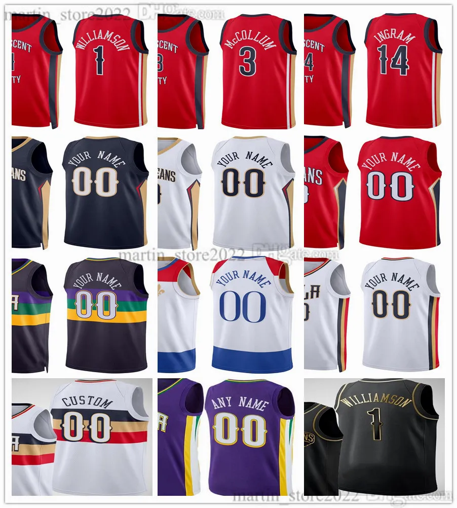 2023-24 Statement Basketball Zion Jerseys 1 Williamson CJ 3 McCollum Brandon 14 Ingram Jonas 17 Valanciunas Larry 22 Nance Kira Jr. 13 Lewis Jr. Cody 44 Zeller Gedrukt