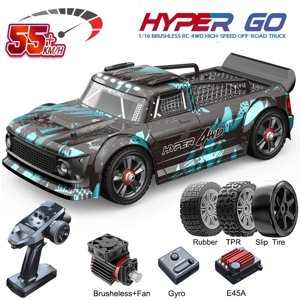 Elektrisches RC-Auto MJX Hyper Go 14301 14302 1 14 Bürstenloser RC 4WD Fernbedienung Offroad-Rennen Hochgeschwindigkeits-Elektro-Hobby-Spielzeug-LKW für Kinder 230909