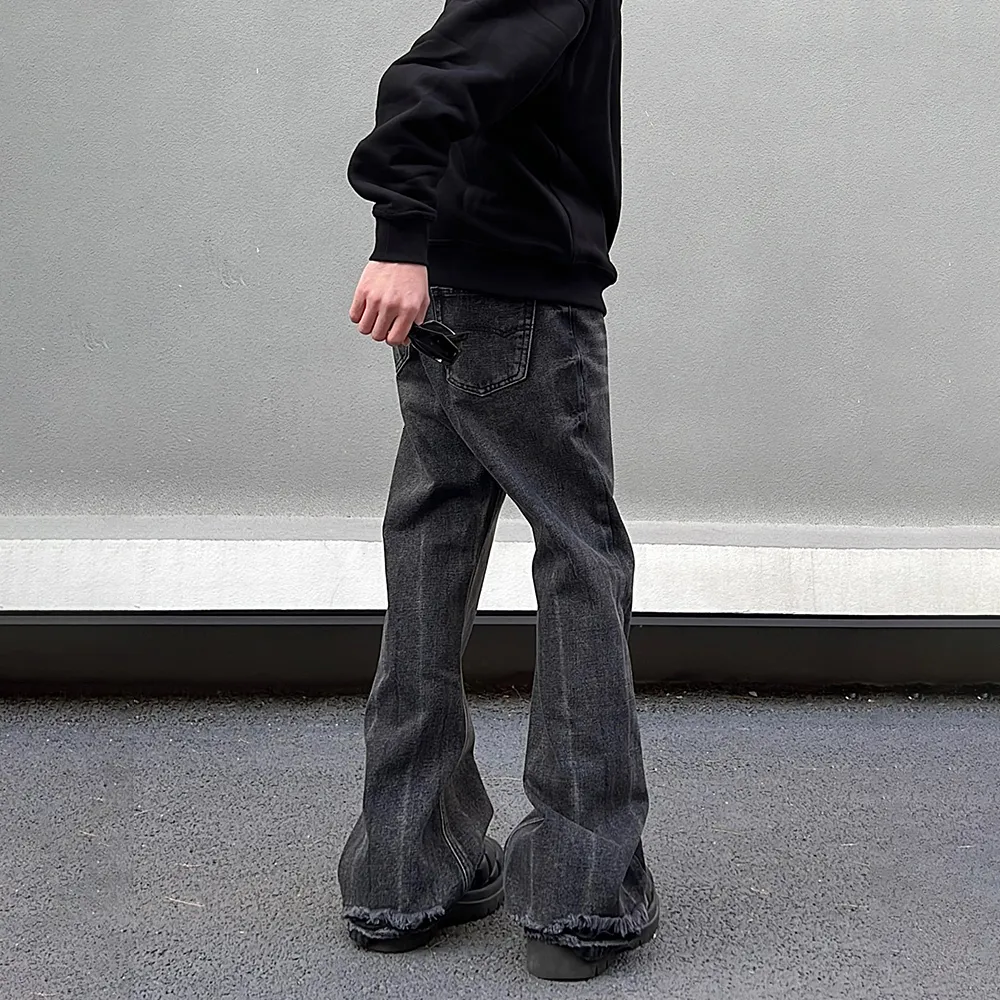 Black Loose Flared Wide Leg Mens Jeans: Vintage Y2K