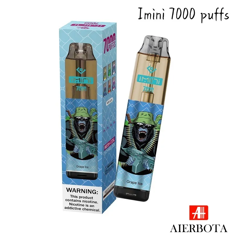 Caneta Vape 20 sabores regulares IMINI 7000 Pufos de cigarro de vara descartável e com fluxo de ar bobina de malha de controle de 850mAh 15ml Eliquiid atacado preço