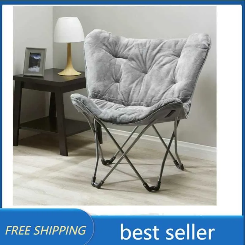 Gray Faux Fur Butterfly Chair Armless Folding Camp Chair Mainstays