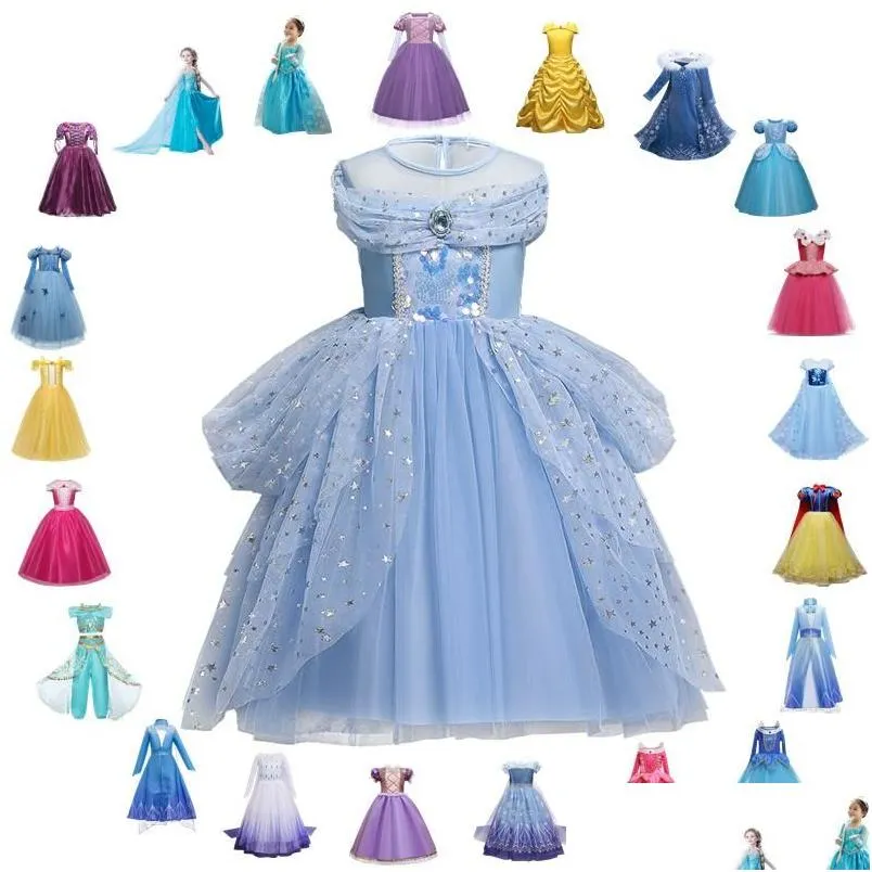 Girl's Dresses Girls Hallowen Princess Costume For Kids Carnival Party Dress Up Children paljett Cosplay Clothes Christmas Drop Deli Dhujs