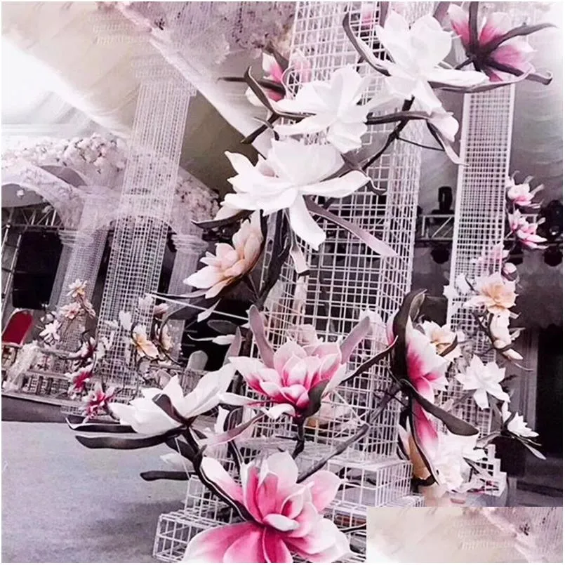 装飾的な花の花輪80cm人工花マグノリア大きな泡ヘッド屋外テーマ偽の結婚式の背景装飾デザインotom8