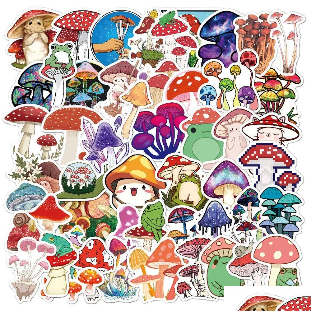 Bilklistermärken Waterproof 10/30/50pcs Cartoon Mushroom Plant Graffiti Decals Phone Bike Skateboard Laptop Scrapbook Diary Söt klistermärke DHQRF