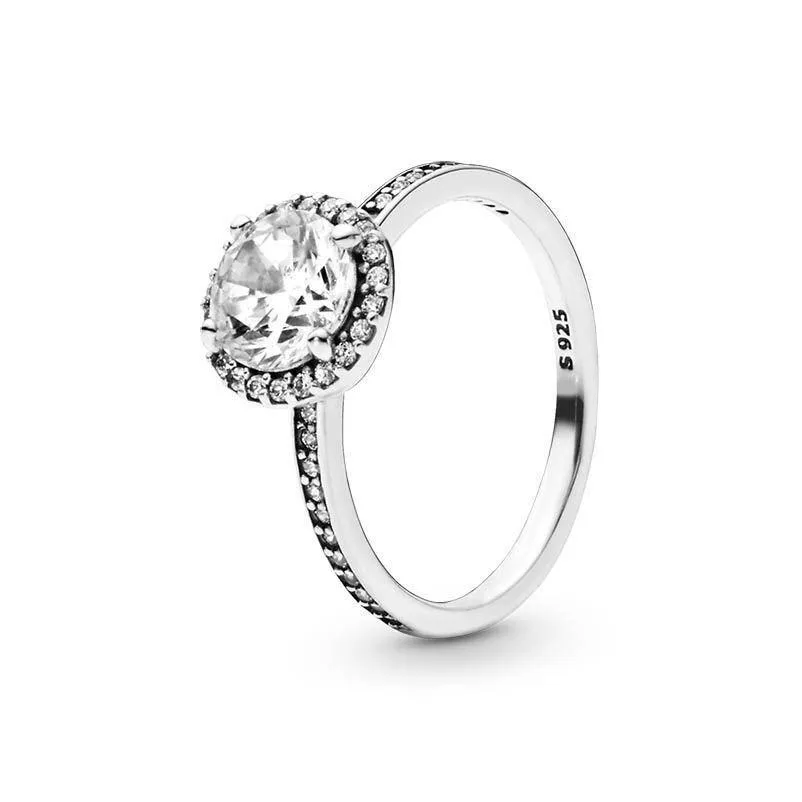 Pierścionki ślubne okrągłe błyszczące pierścień halo autentyczna 925 Sterling Sier Women Jewelry dla Pandora CZ Diamentowa dziewczyna prezent z oryginalnym dhoaf