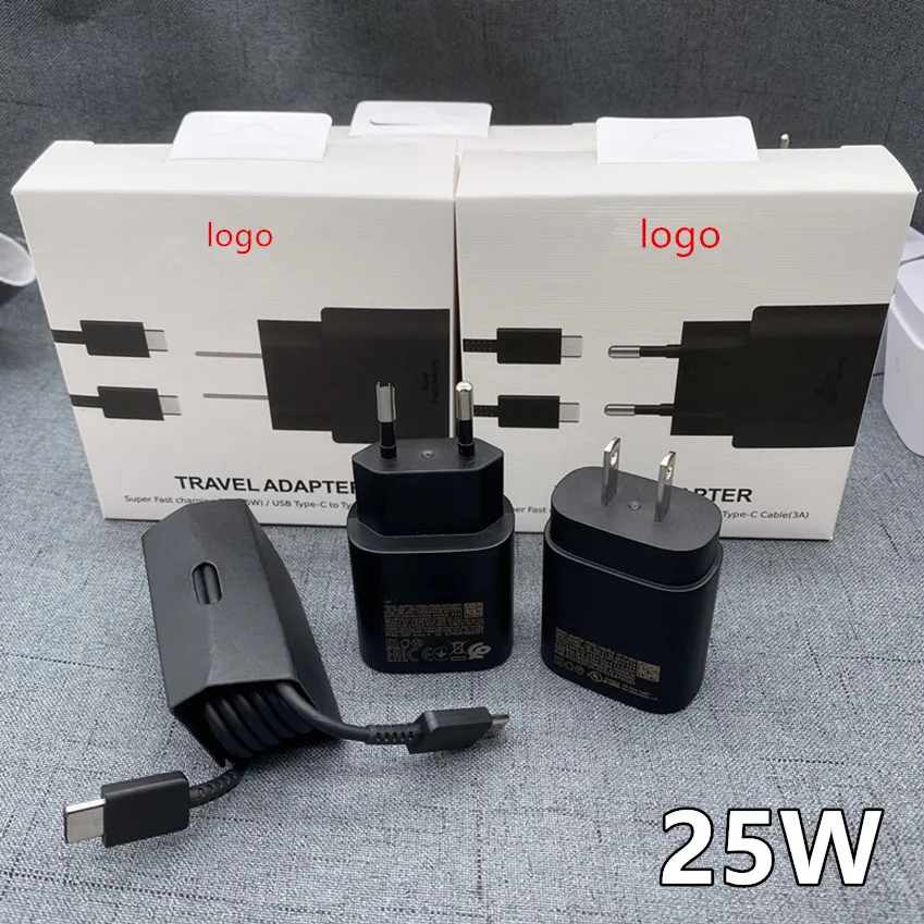 Adaptadores de carregador de parede USB C PD com logotipo original 25W com cabo tipo C para C para Samsung Adaptador de carregamento super rápido Carregamento rápido com embalagem de varejo