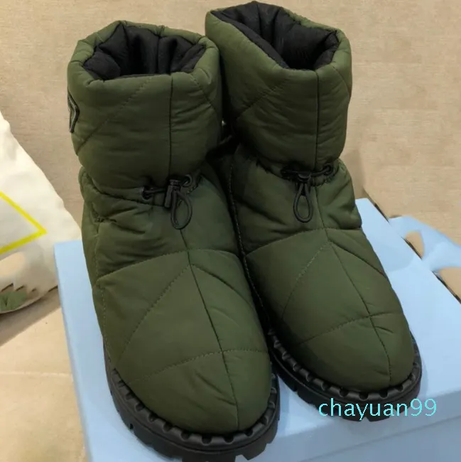 Stiefel für kaltes Wetter, warme, gesteppte Nylon-Knöchel-Schneestiefel für den Winter, luxuriöse, modische, rutschfeste Eiderdaunen-Halbstiefel