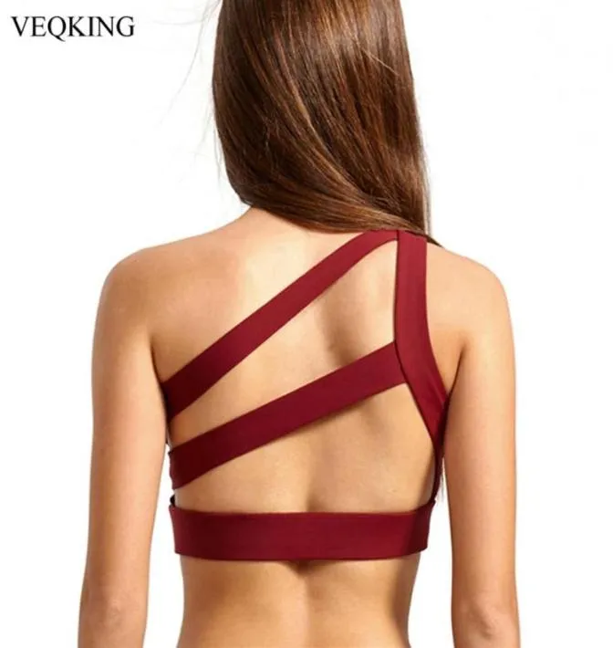 VEQKING Women Oblique One Shoulder Strap Sports Bra Push Up Breathable