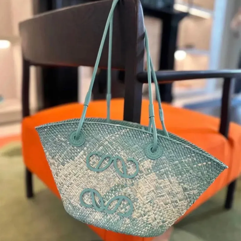 Bolsa de praia de palha de verão para mulheres - bolsa de bolsa de tecido grande com cor gradiente e design trançado de videira