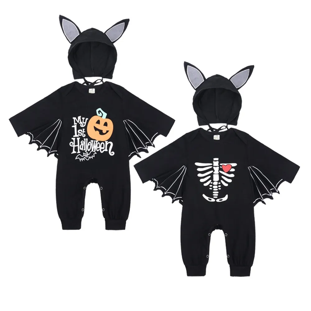 Vêtements d'Halloween pour bébé, barboteuse mignonne chauve-souris citrouille, combinaison pour nouveau-né, salopette en coton à manches longues, combinaison 2642