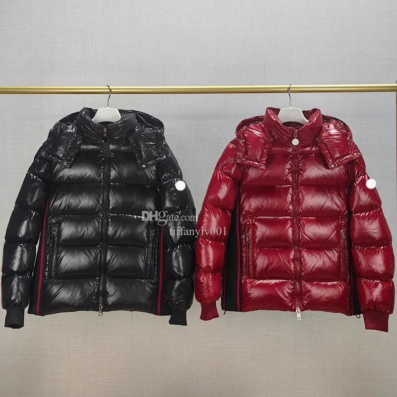 Men s Winter Down Jacket with Embroidered Badge Hooded Puffer Jacket in Warm Color Blocking Sizes 1 2 3 4 5