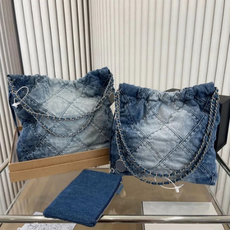 CC 22 Blue Denim Distressed Composite Bags Designer Purses Casual Tote Woman Quilted wallet Weekend Shopping Handbags 36CM