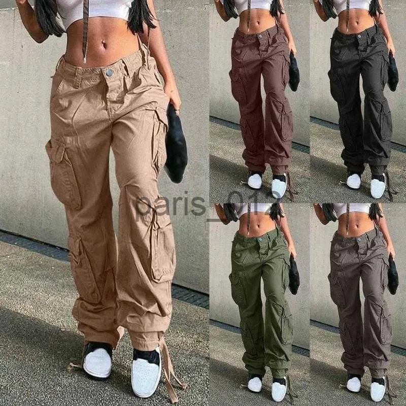 Jeans cargo holgados de cintura alta para mujer, con bolsillo con