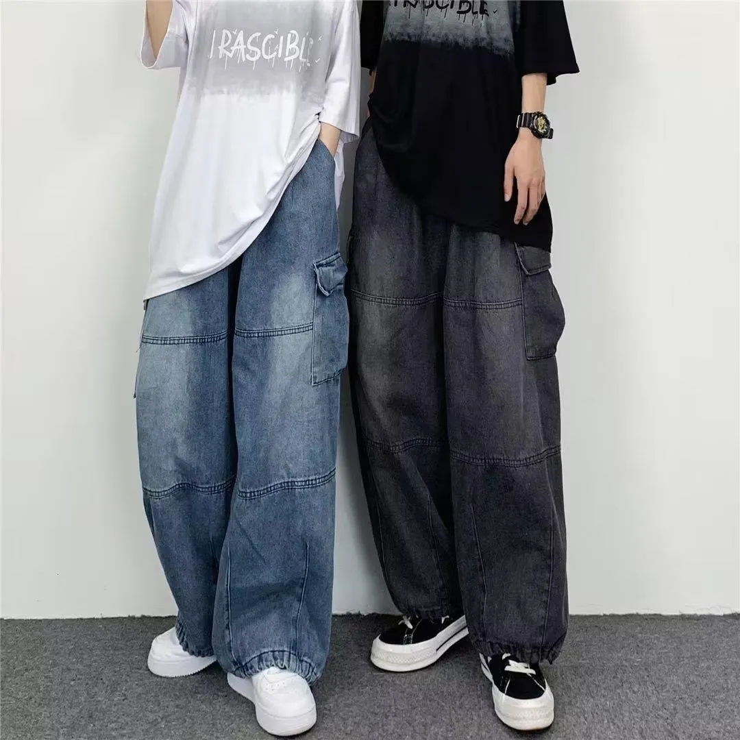 Baggy Jeans da uomo, Y2K, stile vintage, dritto, in denim, Nero , XL