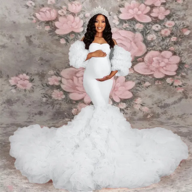 Extra Puffy Mermaid Maternity Dress with Tiered Ruffles and Detachable  Sleeves Floor-Length Gown for Pregnant Women from Dhgate Maternity Dresses  - price 135.24