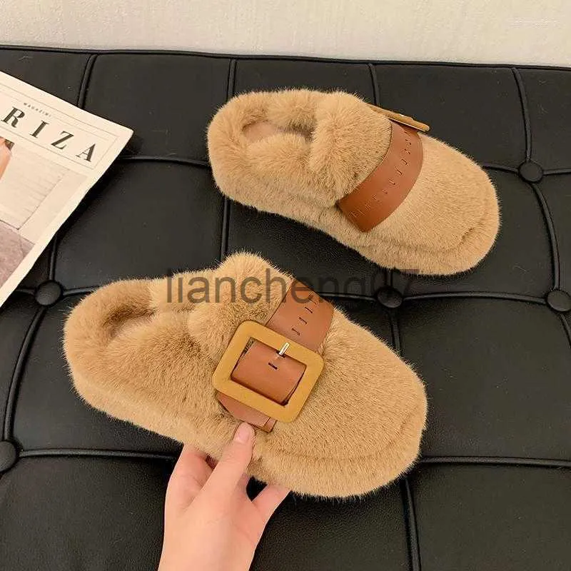 Slippers Slippers 2023 Baotou Half Women Wear Net Red Sponge Cake Thick Soled Woolen In Autumn And Winter Zapatos Mujer x0909