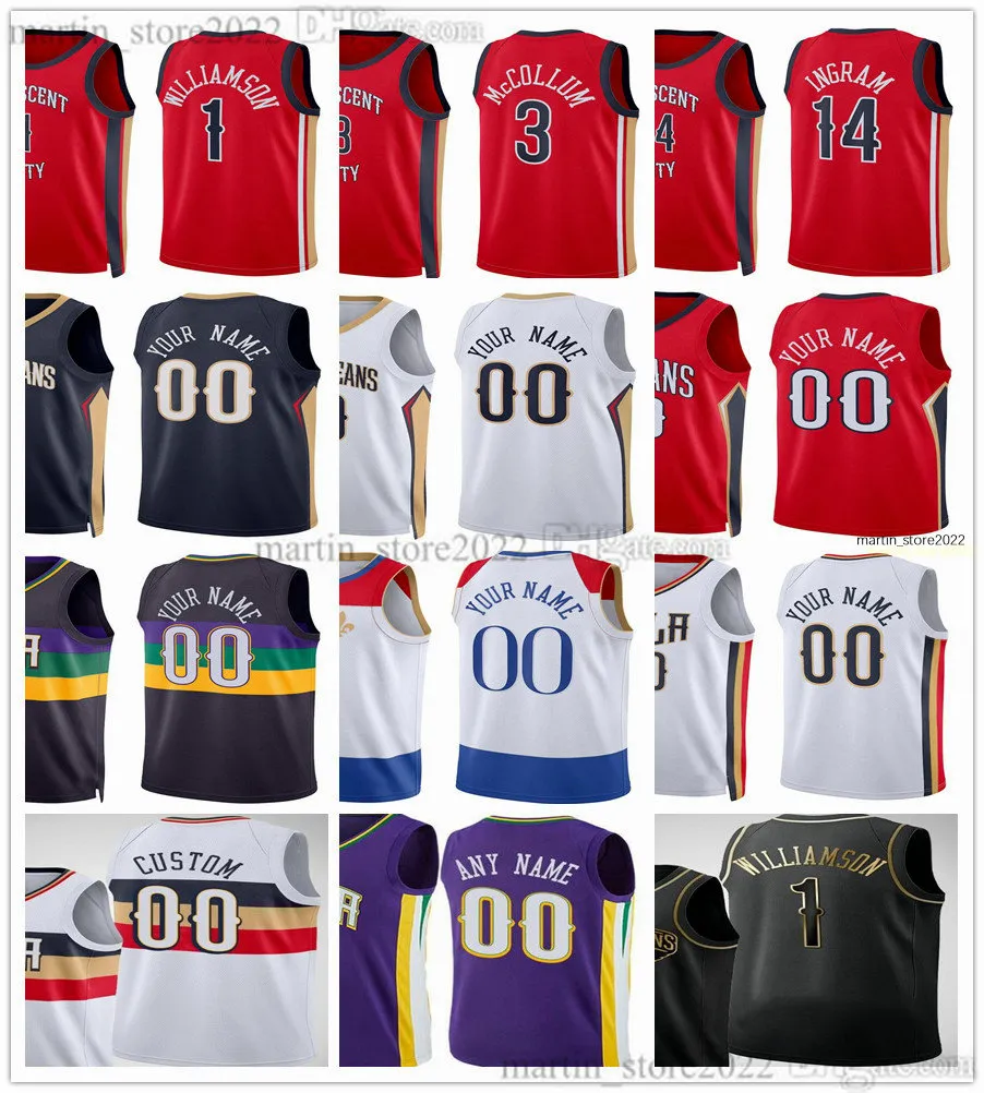 Maillots de basket imprimés Zion 2023-24 1 Williamson CJ 3 McCollum Brandon 14 Ingram Jonas 17 Valanciunas Larry 22 Nance Jr. Kira 13 Lewis Jr. Willy 9 Hernangomez Hawkins