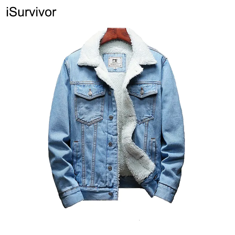 Herrjackor vinter tjocka varma modebutiker fast färg Men's Casual Denim Jacket / Manlig ull Denim Coat Stor storlek XS-5XL 230908