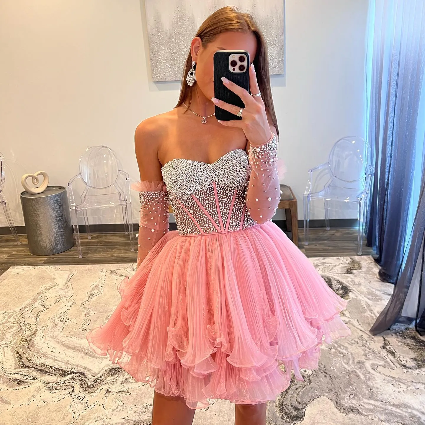 Short pink party dress sales