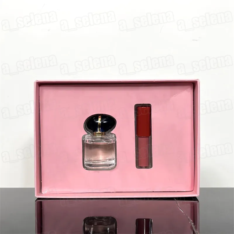 Marka 2 w 1 zestaw prezentów Perfume Makeup 1,5 ml Intensywna aksamitna matowa lipcolor + 7ml Eau de Parfum Spray Cosmetics Zapach Mini rozmiar Zestaw podróży