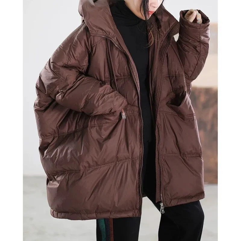 Women's Jackets Down Jacket Style White Duck Drawstring Hooded Korean Version Loose Simple And Versatile Coat Trend 230908